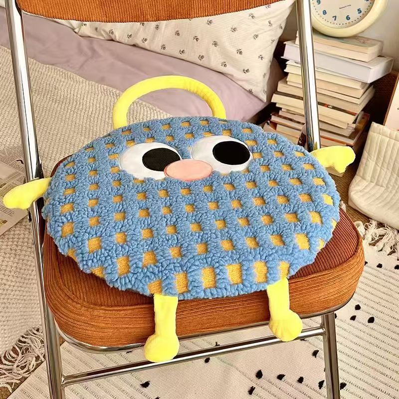 V888-ELOSUNG21519-202503030945-00 Blue Plaid Cute Cartoon Round Memory Foam Seat Cushion - Detachable & Washable - Image 1