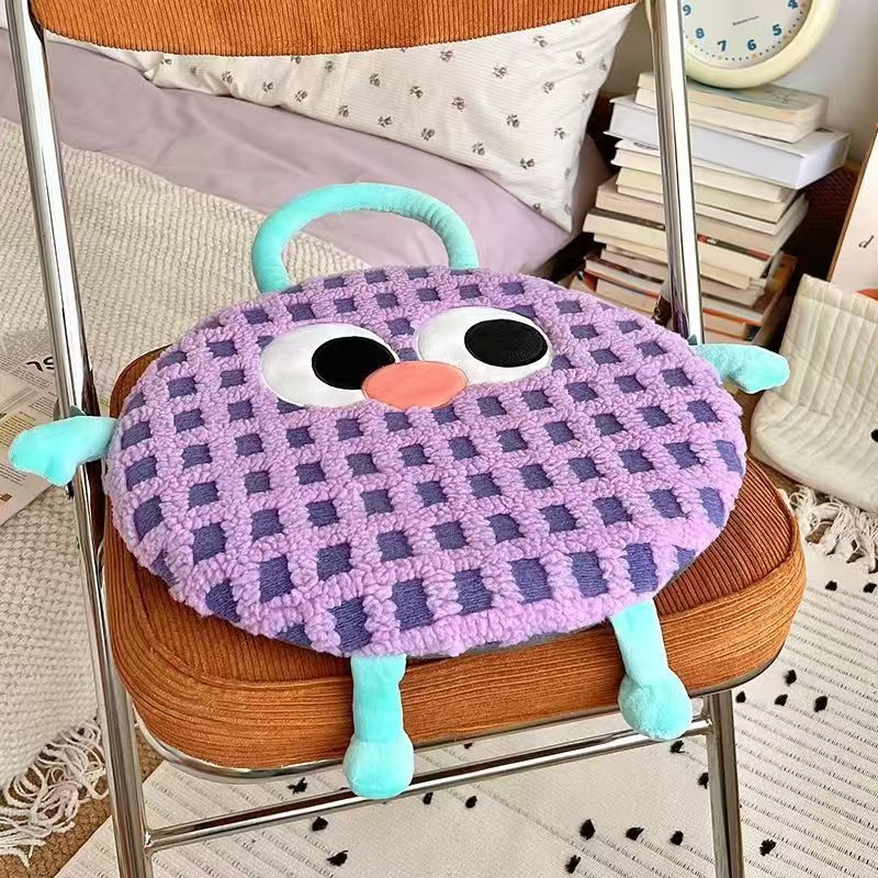 V888-ELOSUNG21520-202503030945-00 Purple Plaid Cute Cartoon Round Memory Foam Seat Cushion - Detachable & Washable - Image 1