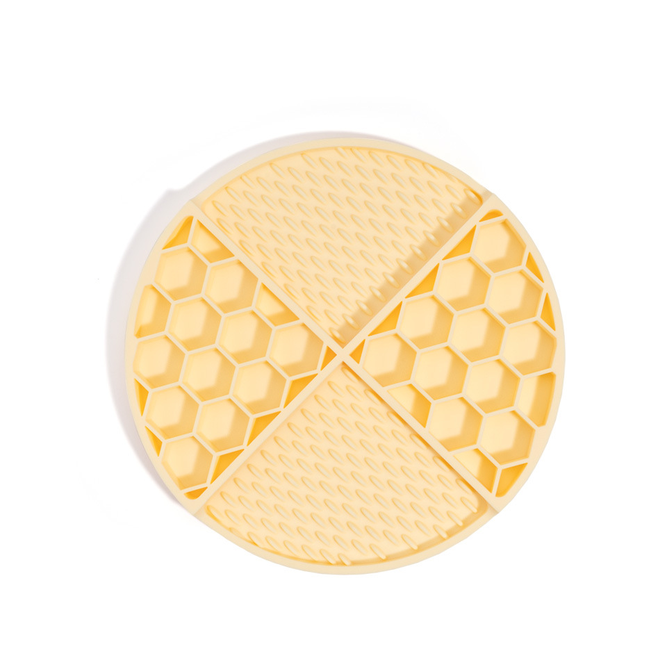 V888-ELOSUNG21610-202503071446-00 2 Pcs Yellow Honeycomb Pet Slow Feeder Bowl - Anti-Choke Silicone Lick Mat with Suction for Dogs - Image 1