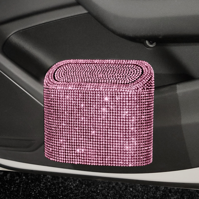 V888-ELOSUNG21657-202503071651-00 Pink Diamond Sparkly Rhinestone Car Trash Can - Diamond Auto Garbage Bin Organizer - Image 1