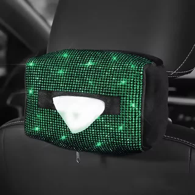 V888-ELOSUNG21663-202503071332-00 Green Diamond Bling Rhinestone Car Tissue Box Holder - Applies to Visor & Seat Back - Image 1