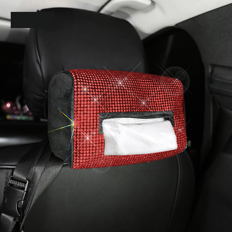 V888-ELOSUNG21665-202503071332-00 Red Diamond Bling Rhinestone Car Tissue Box Holder - Applies to Visor & Seat Back - Image 1