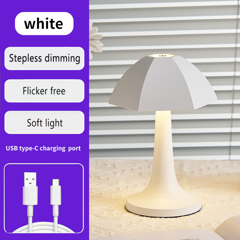V888-ELOSUNG21732-202503111230-00 White Nordic Umbrella Mushroom Table Lamp - Dimmable Ambient Light - Image 1