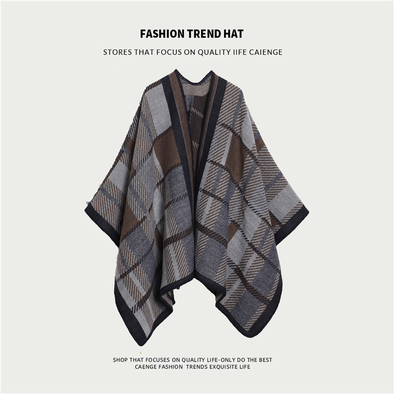 V888-ELOSUNG21766-202503111111-00 Grey And Brown Ethnic Boho Shawl for Women - Stylish Split Cape for Travel and Cooling Rooms - Image 1