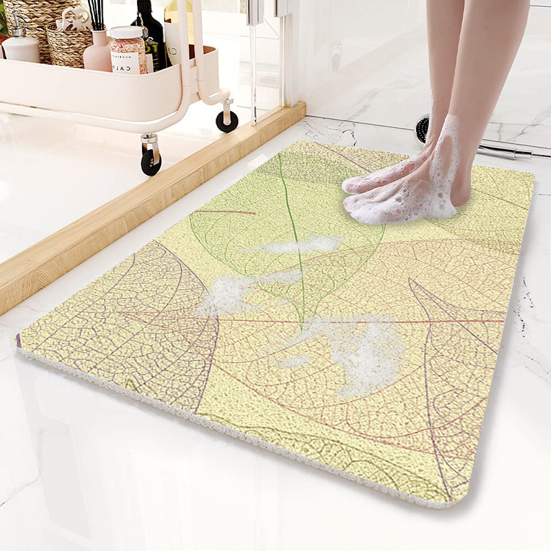 V888-ELOSUNG21795-202503121416-00 Yellow Leaves Pattern PVC Non-Slip Bath Mat 45x75cm - Shower Drain Hole Design, Soft & Quick-Dry Bathroom Rug - Image 1