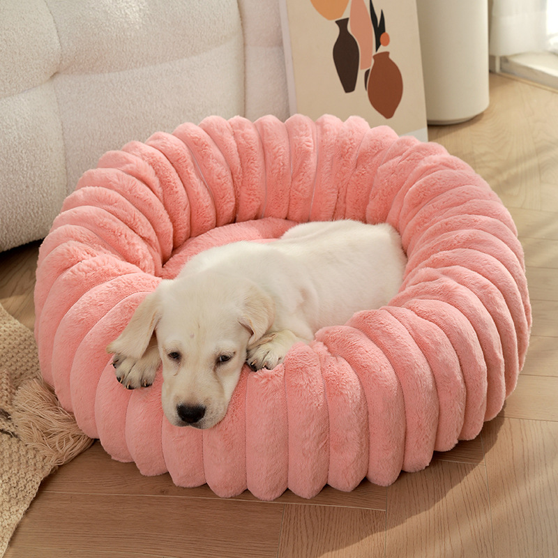 V888-ELOSUNG21848-202503121414-00 Pink Plush Pet Bed - 40cm Round Dog & Cat Mat, Cozy PP Cotton Filled, Comfortable Pet Supplies - Image 1