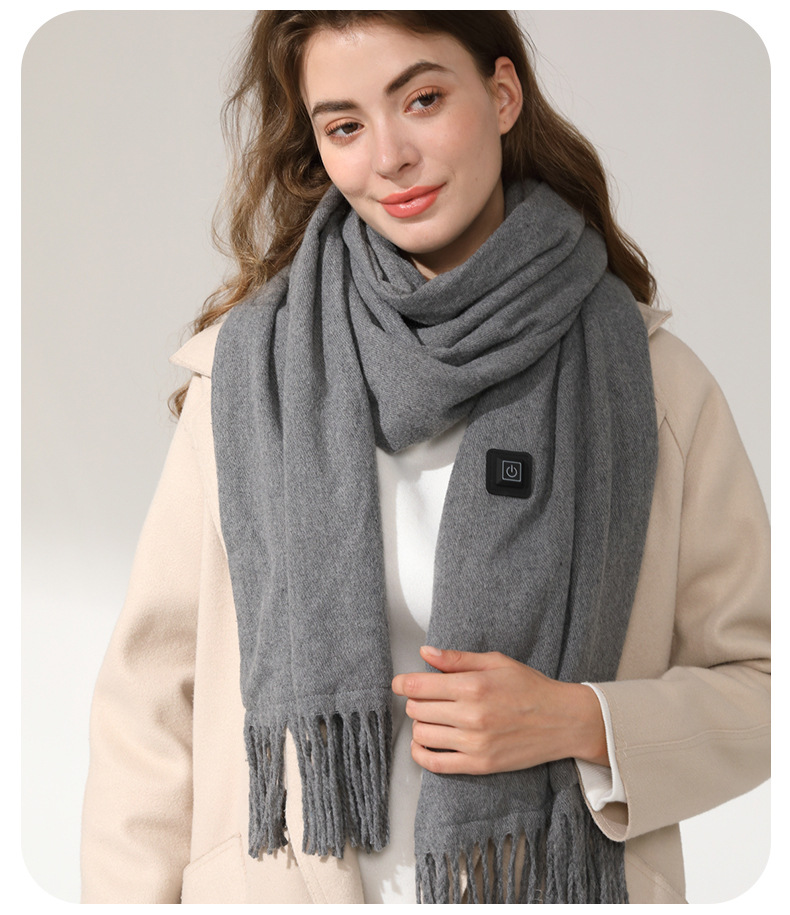V888-ELOSUNG22226-202503211739-00 Gray Heated Scarf - Electric Warming Scarf, Winter Outdoor Essential (Without power bank) - Image 1