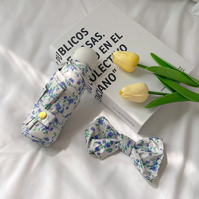 V888-ELOSUNG22284-202503211605-00 Blue Floral Mini 5-Fold Umbrella - Portable, Anti-UV, Black Glue Coating - Image 1