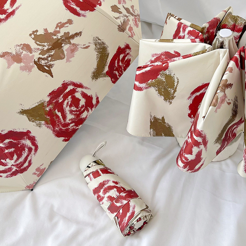 V888-ELOSUNG22288-202503211606-00 Red Rose Mini 5-Fold Umbrella - Portable, Anti-UV, Black Glue Coating - Image 1