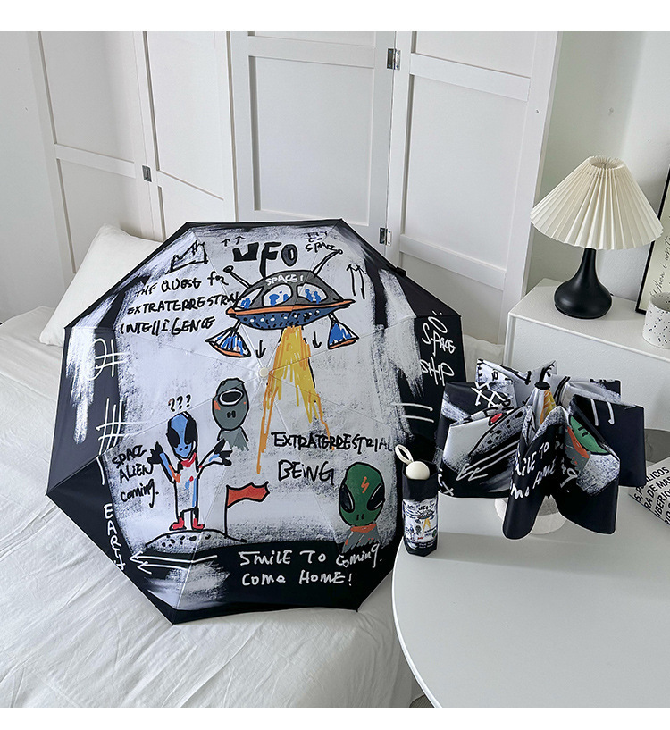 V888-ELOSUNG22293-202503211640-00 Alien Flower Mini 5-Fold Umbrella - Portable, Anti-UV, Black Glue Coating - Image 1