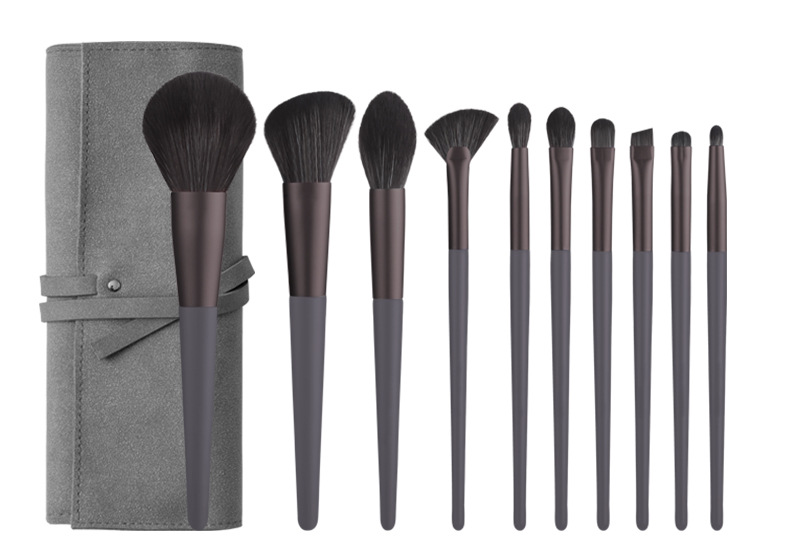 V888-ELOSUNG22348-202503211826-00 Modern Gray (Brush + Bag) 10 Piece Face Eye Makeup Brush Set - Premium Makeup Blending Brushes - Image 1