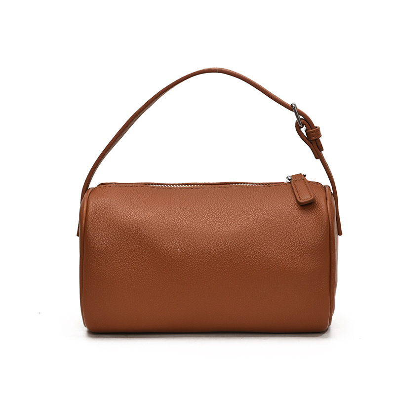 V888-ELOSUNG22429-202503252016-00 Light Brown Minimalist Shoulder Bag - High-End Cylindrical Design - Image 1