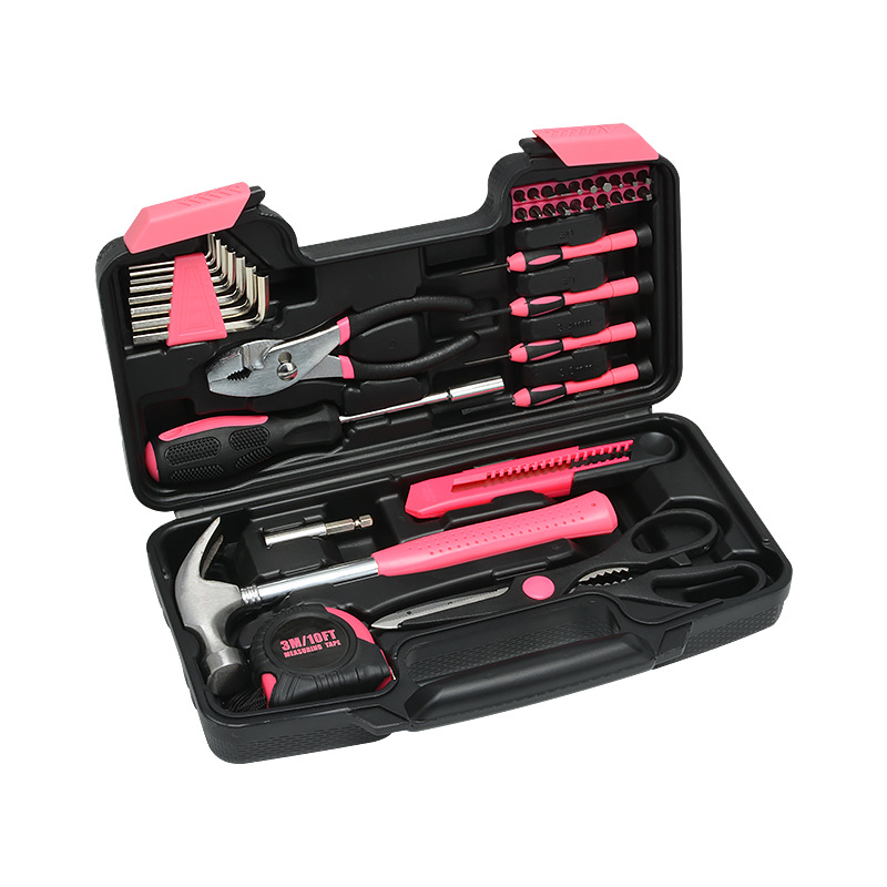 V888-ELOSUNG22562-202503281922-00 39-Piece Home Tool Kit - Pink Carbon Steel Hardware Set - Image 1