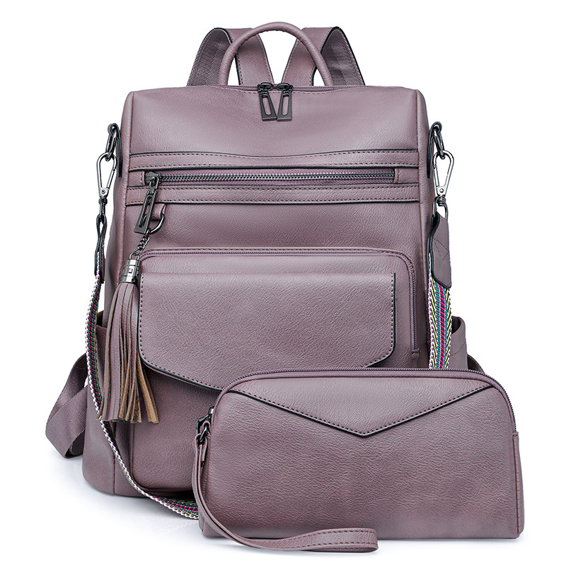 V888-ELOSUNG22651-202503282132-00 Purple Fashionable Women's Backpack Set - With Coin Purse and Tassels - Image 1