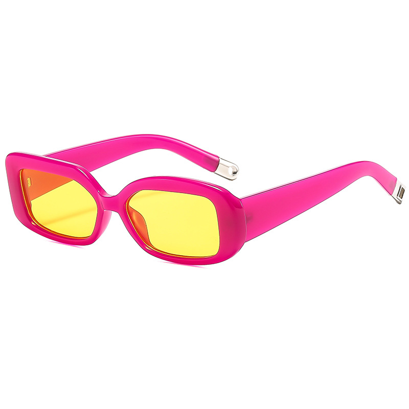 V888-ELOSUNG22663-202504011305-00 Rose red frame yellow tablet 2-pcs Retro Rectangular Sunglasses for Women & Men - Image 1