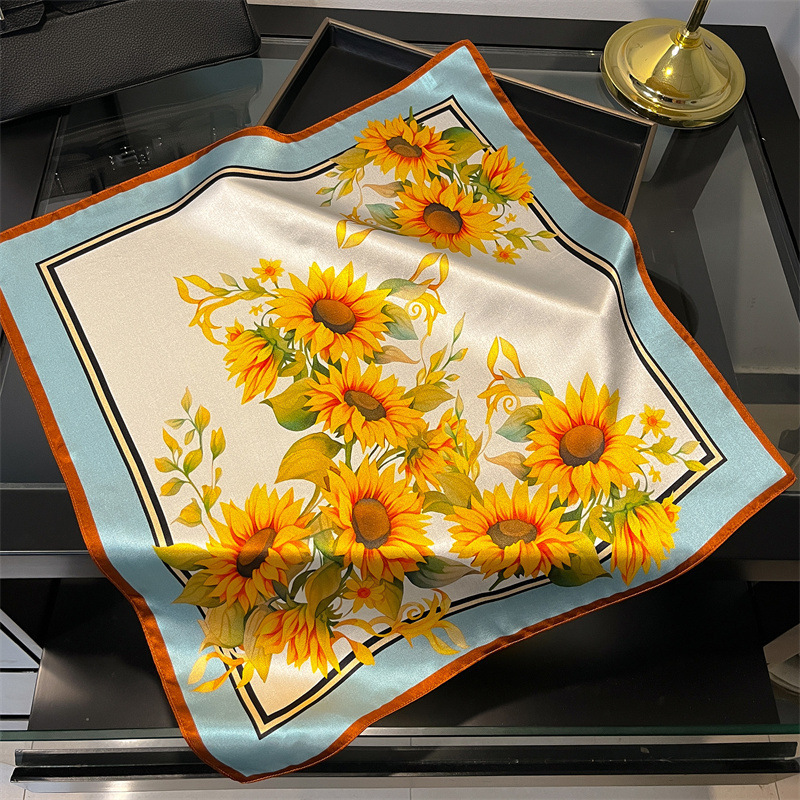 V888-ELOSUNG22676-202504011317-00 Yellow sunflower Women's silk scarves, accessories for all seasons - Image 1