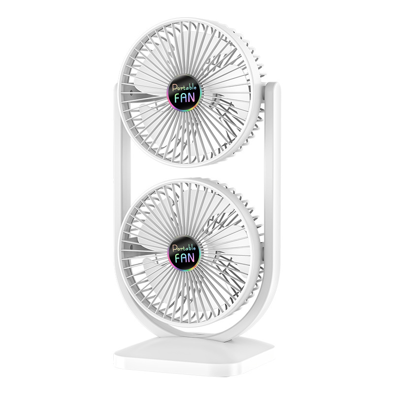 V888-ELOSUNG22700-202504011326-00 White Dual Head USB Rechargeable Desk Fan - Portable Double Air Circulator - Image 1