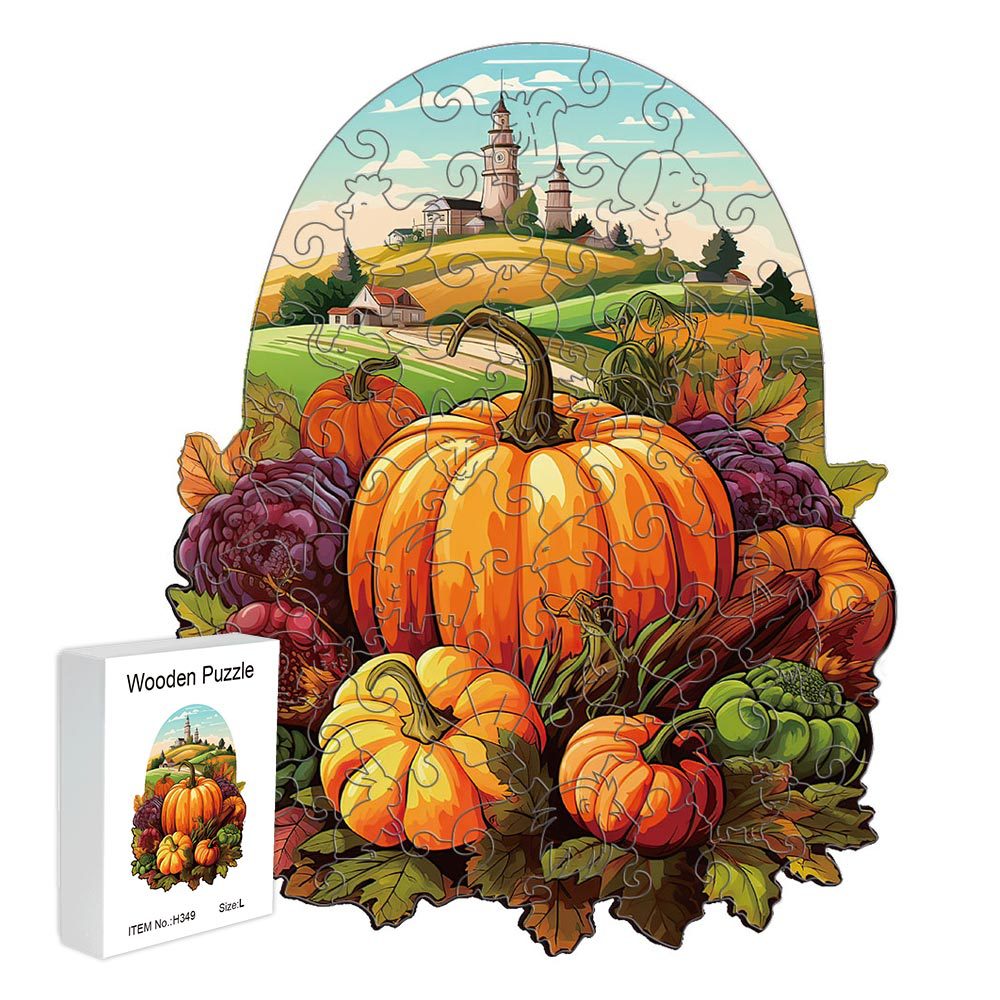 V888-ELOSUNG22740-202504011220-00 Harvest Pumpkins Wooden Puzzle - Vegetable & Fruit Design, Home Decor, Educational Toy (Size L) - Image 1