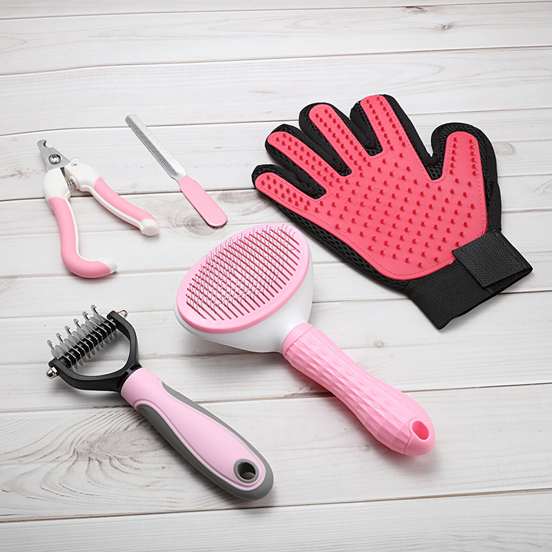 V888-ELOSUNG22757-202504011231-00 Pink 5-Piece Pet Grooming Kit - Cat & Dog Brushes, Nail Clippers & More - Image 1