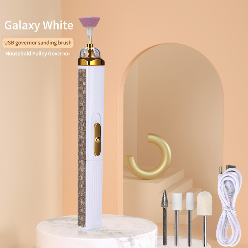 V888-ELOSUNG22775-202504031706-00 White Mini Electric Nail Polisher with USB Charging and 5 Grinding Heads - Image 1