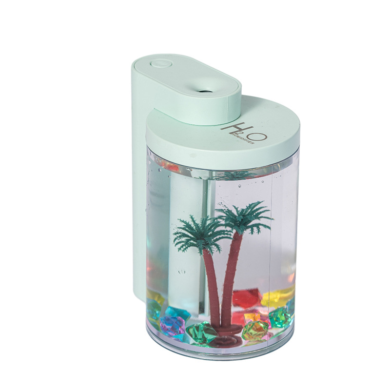 V888-ELOSUNG22842-202504141345-00 Green Mini USB Micro Landscape Humidifier - 260ml Cool Mist Maker with LED Light - Image 1
