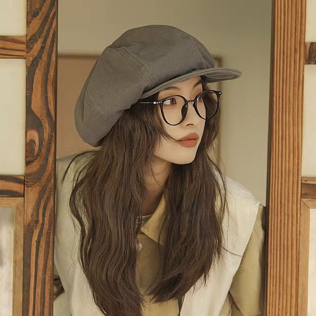 V888-ELOSUNG22883-202504141726-00 Grey Women's Vintage Style Baker Boy Cap - Soft Cotton Linen Blend - Image 1