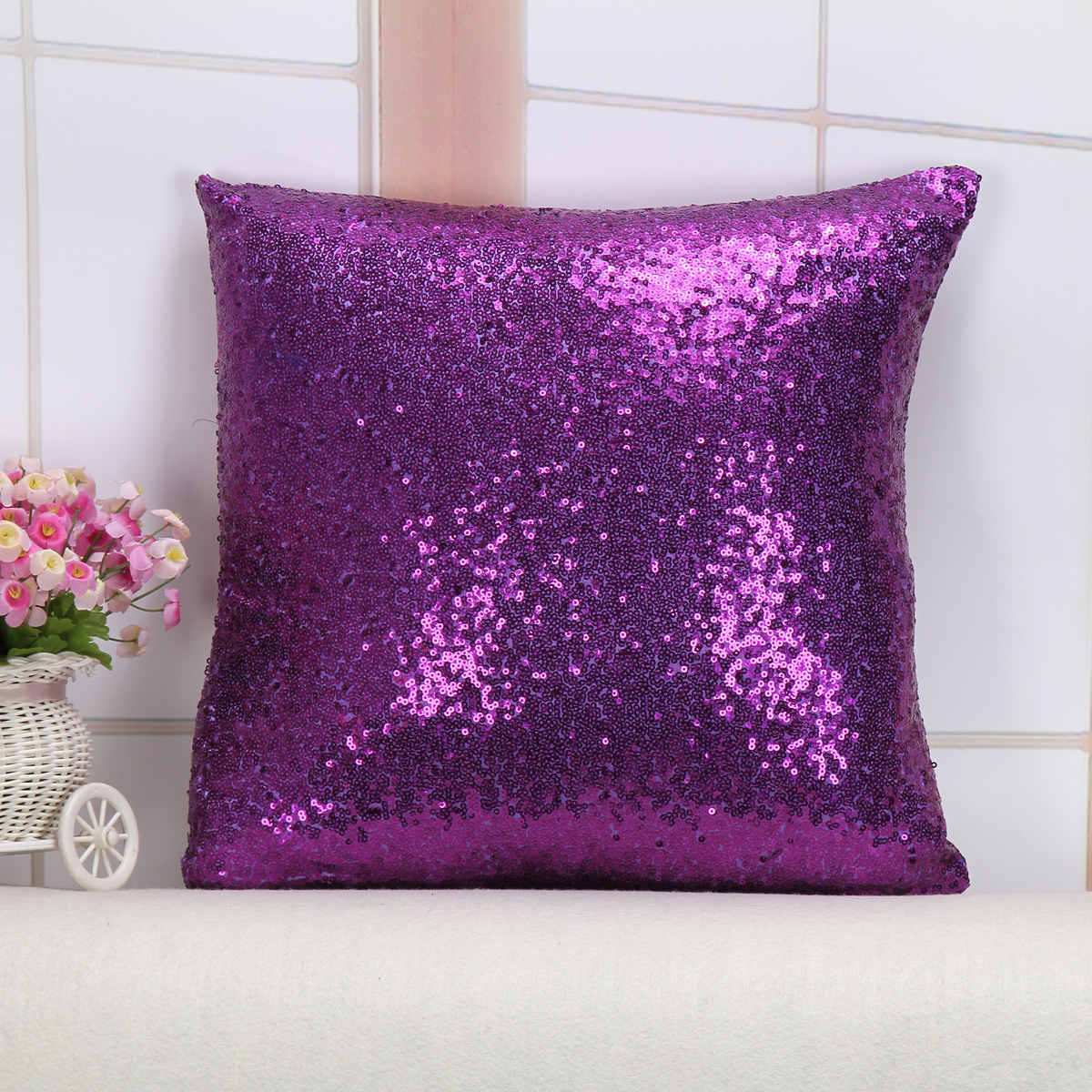 V888-ELOSUNG22897-202504141741-00 Shiny Sequin Pillowcase - Single-sided gorgeous pillowcase (Purple pair: 40x40cm) - Image 1