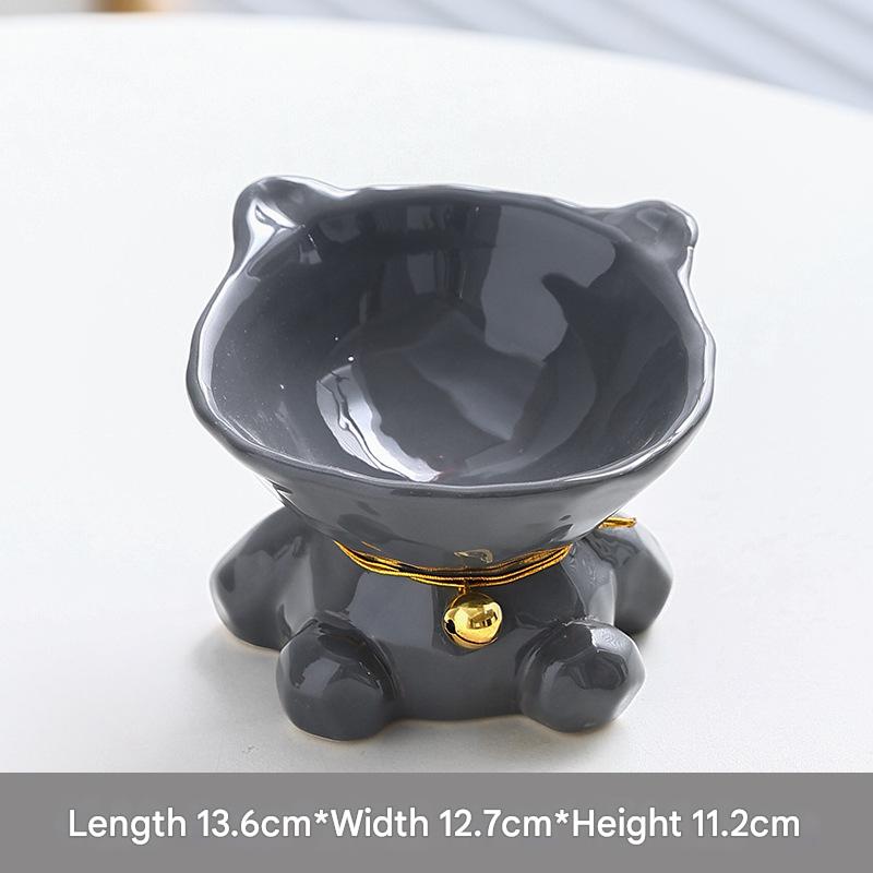 V888-ELOSUNG22922-202504141525-00 Gray Cute Ceramic Cat Bowl - Pet Feeder for Feeding and Drinking - Image 1