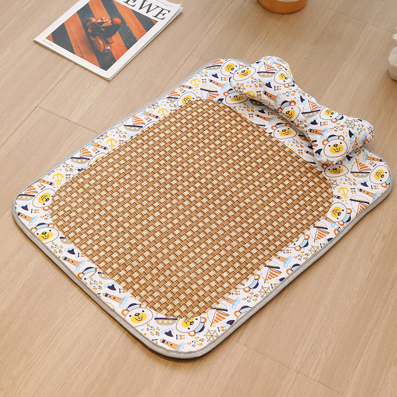 V888-ELOSUNG23077-202503211549-00 Size S Style 2 Colorful Pet Cooling Mat for Dogs and Cats - Summer Breathable Woven Rattan Bed with Sponge Cushion, Durable and Chew-Resistant - Image 1