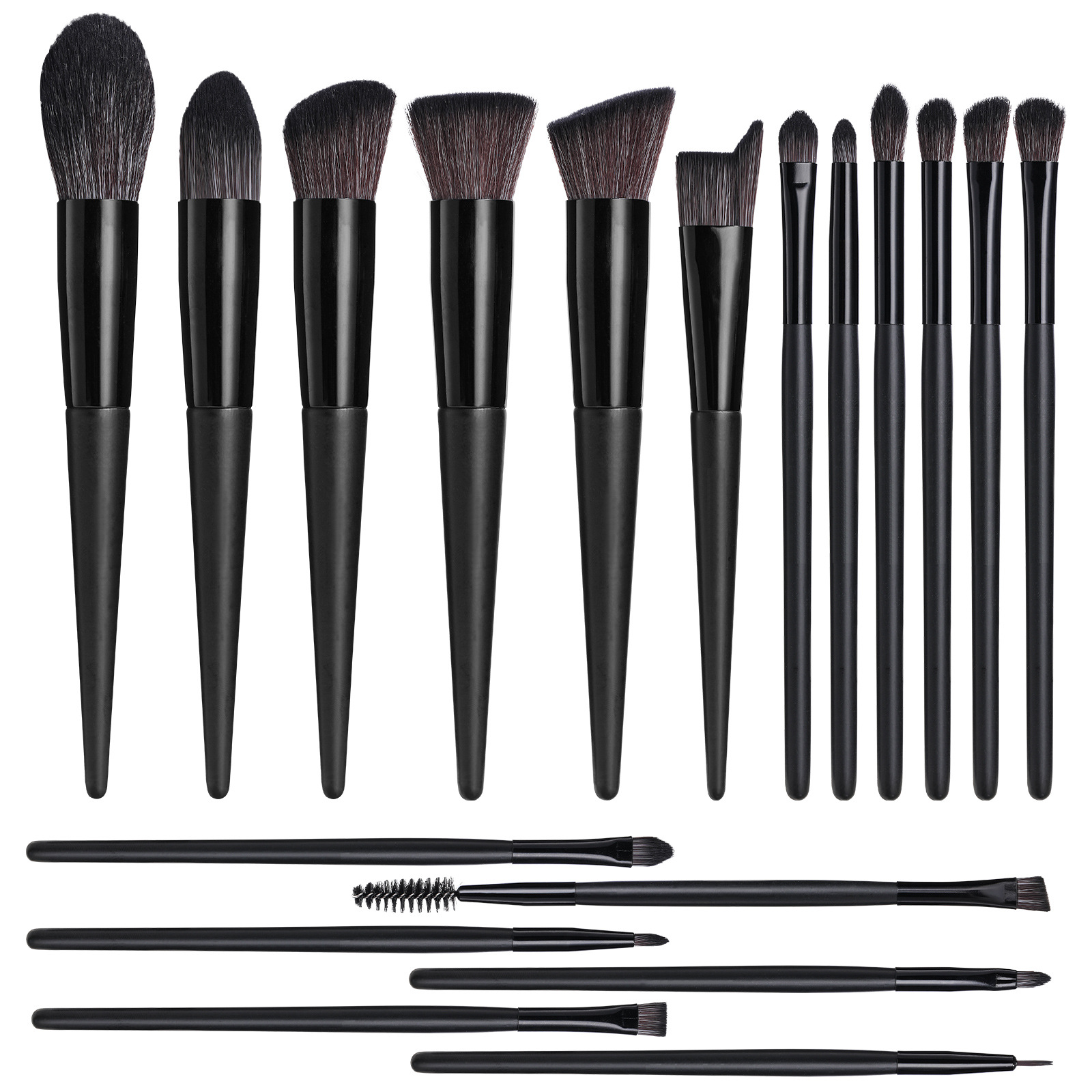 V888-ELOSUNG23143-202503211647-00 Black 18-Piece Makeup Brush Set - Professional Synthetic Fiber Brushes with Wooden Handles for Flawless Beauty - Image 1
