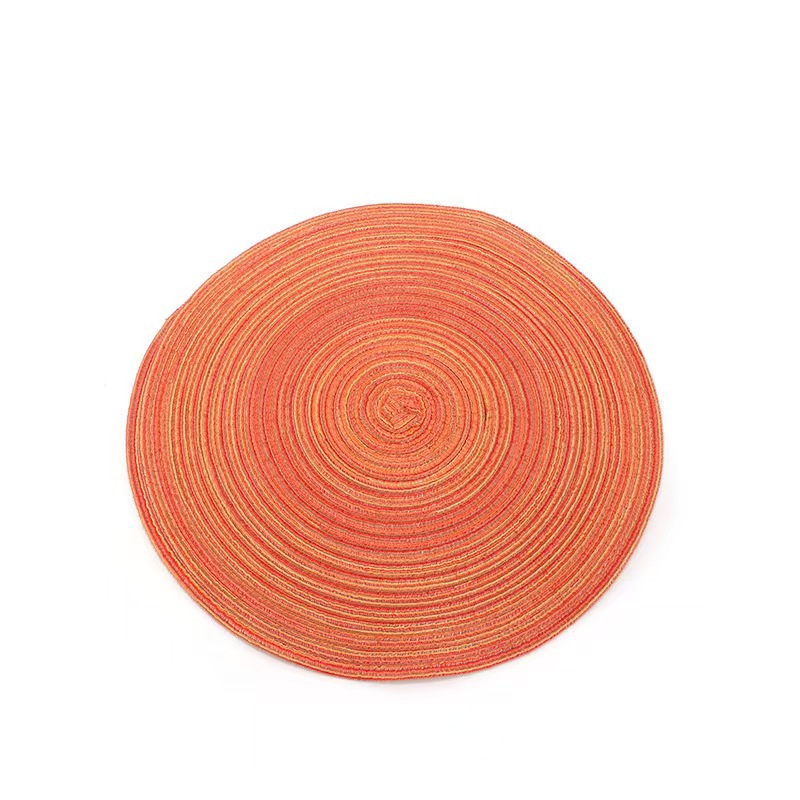 V888-ELOSUNG23200-202503251736-00 8 Pcs Orange Woven Round Placemat - Non-Slip, Heat-Resistant Dining Table Mat, 36cm - Image 1