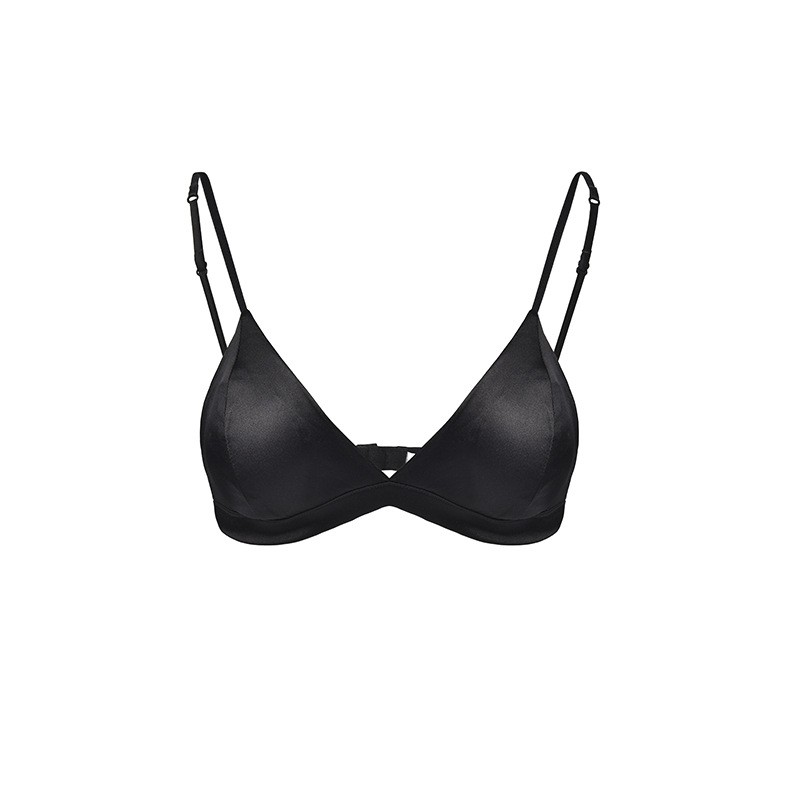 V888-ELOSUNG23203-202503251740-00 Size XL Black French Style Mulberry Silk Wireless Bralette - Triangle Cup Anti-Sagging Bra for Fuller Busts, Lightweight Comfort - Image 1