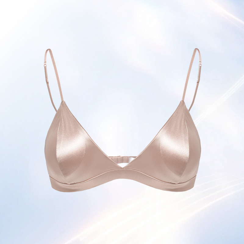 V888-ELOSUNG23208-202503251759-00 Size L Pink French Style Mulberry Silk Wireless Bralette - Triangle Cup Anti-Sagging Bra for Fuller Busts, Lightweight Comfort - Image 1