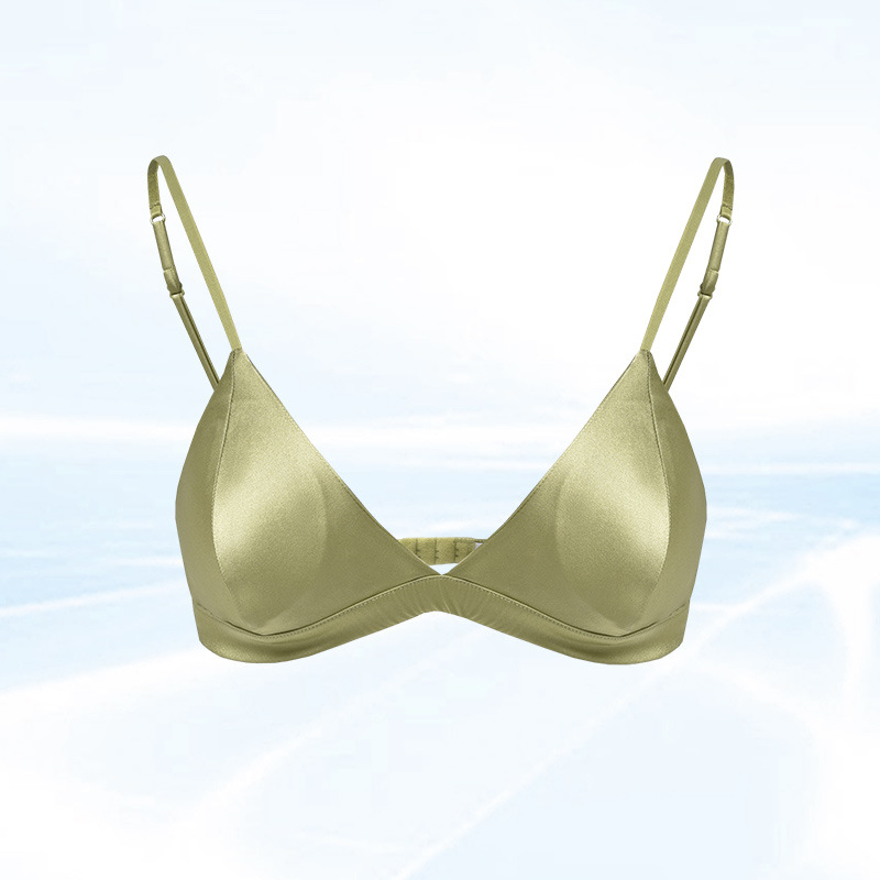 V888-ELOSUNG23210-202503251818-00 Size M Green French Style Mulberry Silk Wireless Bralette - Triangle Cup Anti-Sagging Bra for Fuller Busts, Lightweight Comfort - Image 1