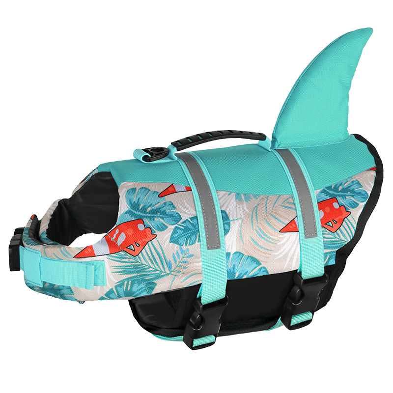 V888-ELOSUNG23312-202503251819-00 Size XL Blue Sailboat Pattern Pet Life Jacket for Dogs - Summer Swimming Safety Vest with Shark Fin for Small to Large Breeds - Image 1