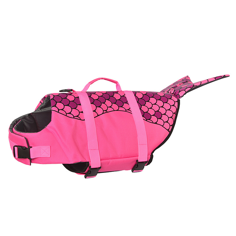 V888-ELOSUNG23315-202503251809-00 Size M Pink Scale Pattern Pet Life Jacket for Dogs - Summer Swimming Safety Vest with Shark Fin for Small to Large Breeds - Image 1