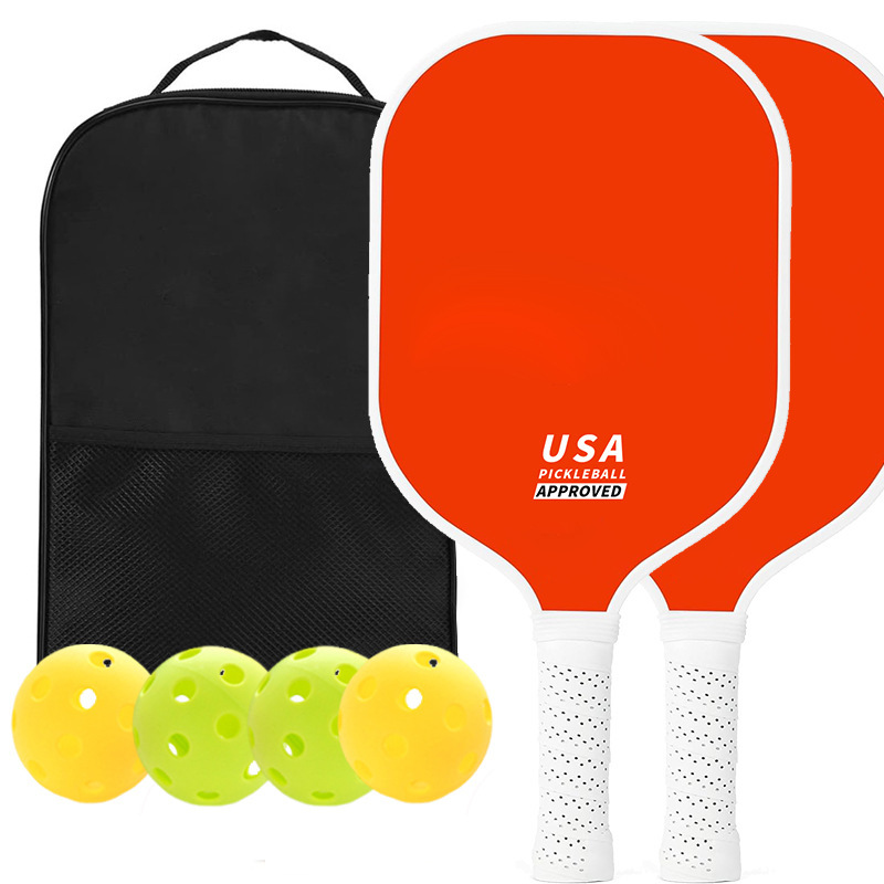 V888-ELOSUNG23659-202504141711-00 Orange Fiberglass Pickleball Paddle Set - 2 Minimalist Paddles, 4 Balls, and Carry Bag for Outdoor Play - Image 1