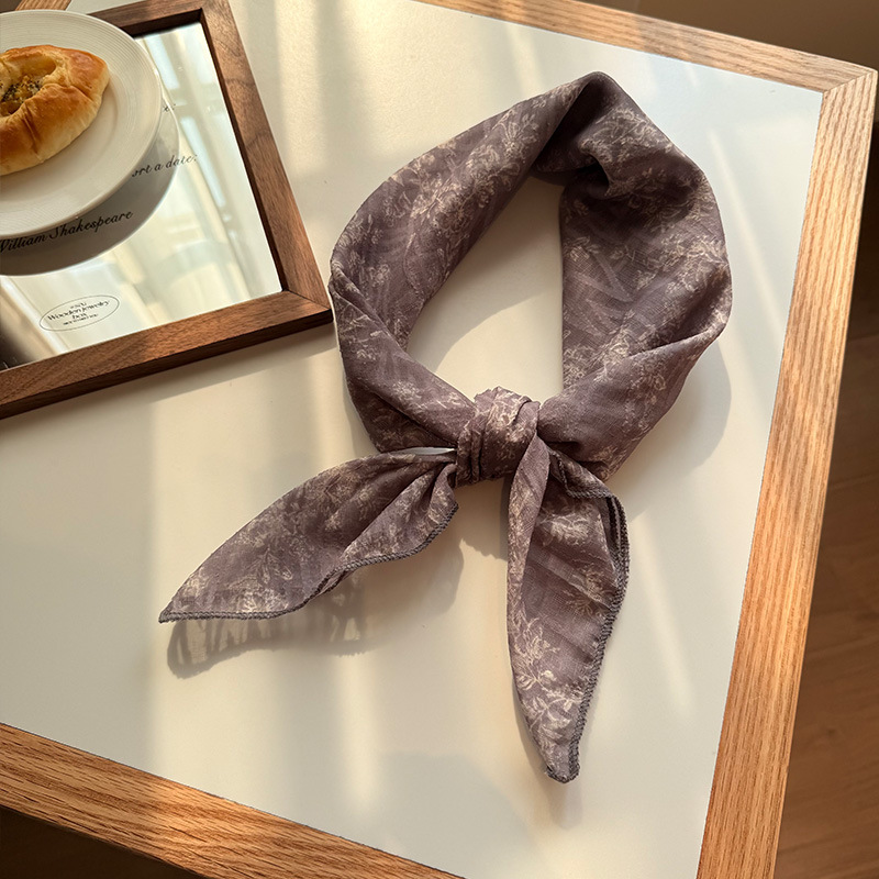 V888-ELOSUNG23670-202504141415-00 Style 6 Purple Versatile Patterned Square Scarf | 65x65cm Lightweight Polyester Neckerchief Headband | Vintage Polka Dot & Floral - Image 1