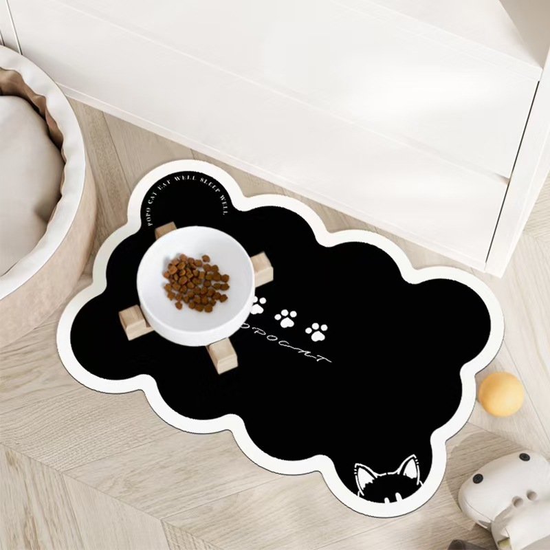 V888-ELOSUNG23860-202504141532-00 Style 12 Black Absorbent Diatomaceous Earth Pet Feeding Mat - Non-Slip & Quick Dry Placemat (50x80cm) - Image 1