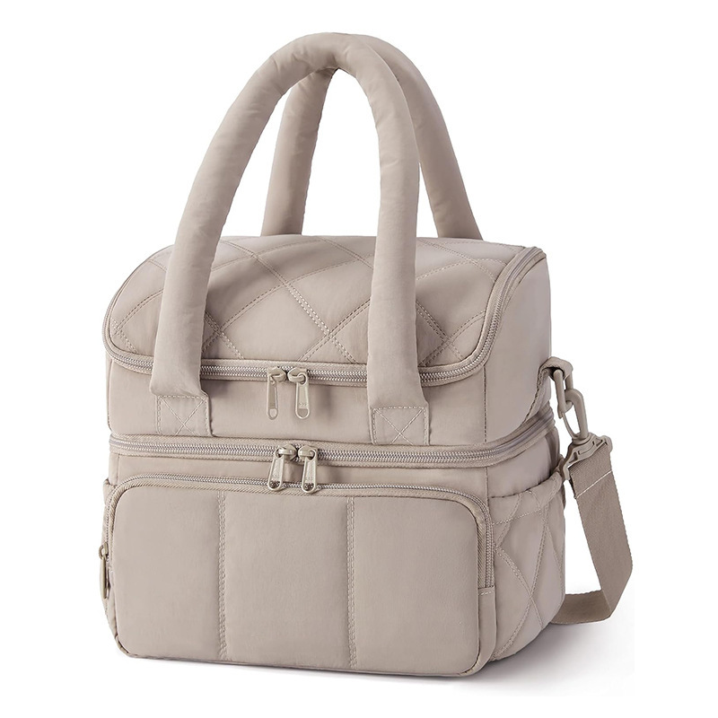 V888-ELOSUNG23864-202504141536-00 Brown Chic Double Deck Insulated Lunch Bag - Leakproof Cooler Tote for Women - Image 1