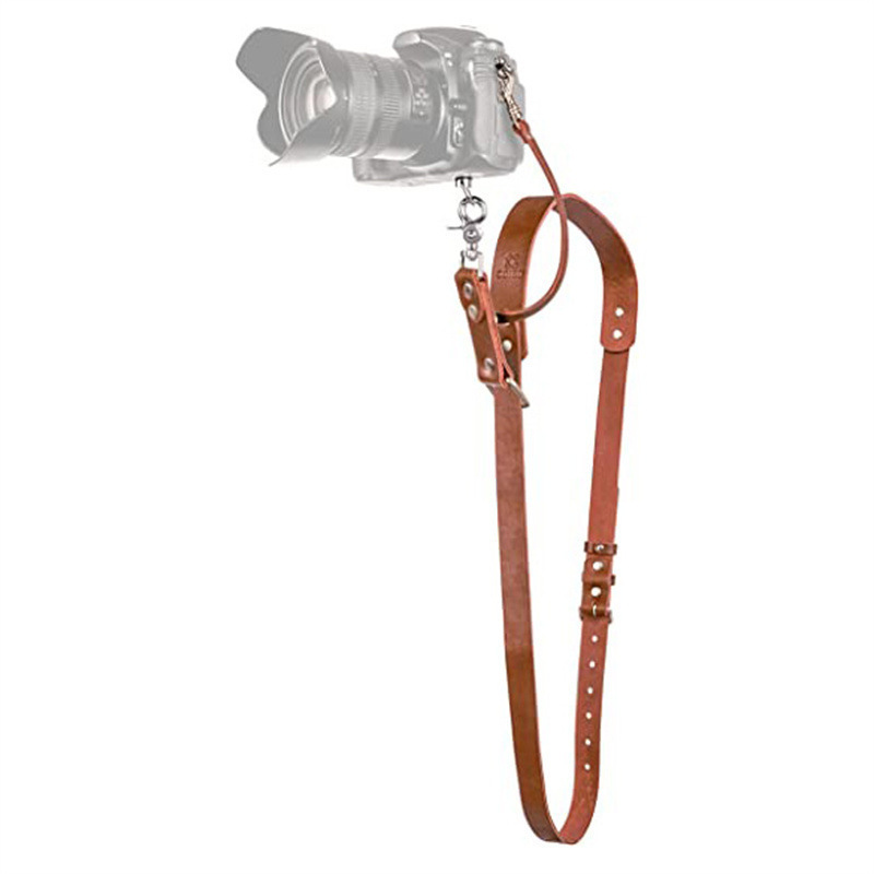 V888-ELOSUNG23943-202504171730-00 Brown Adjustable Genuine Leather Camera Strap - Crossbody Shoulder Sling for DSLR/SLR(The camera is a prop and is not included) - Image 1
