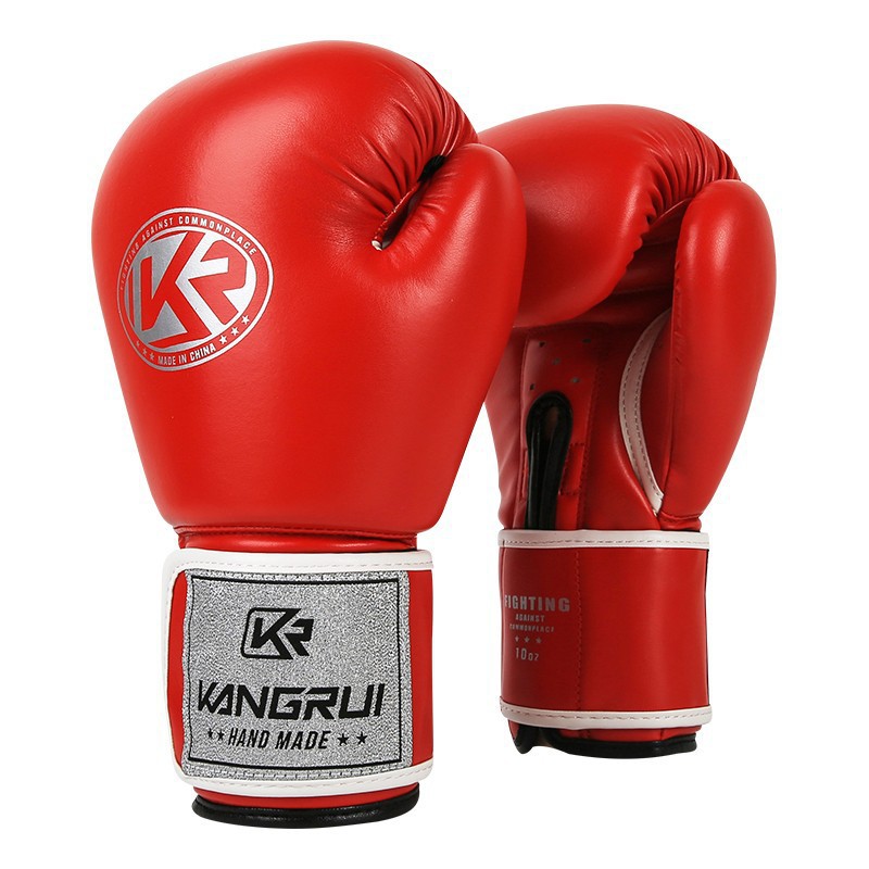 V888-ELOSUNG23991-202504171626-00 Red And Silver Durable 8oz PU Leather Boxing Gloves - Padded & Ventilated for Training - Image 1