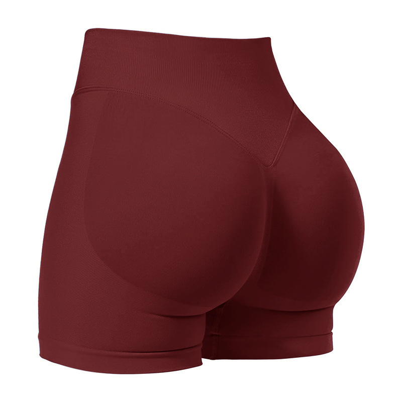 V888-ELOSUNG24005-202503211627-00 S Wine Red High-Elastic Hip Yoga Shorts - Seamless Mid-Intensity Pilates Workout Shorts - Image 1