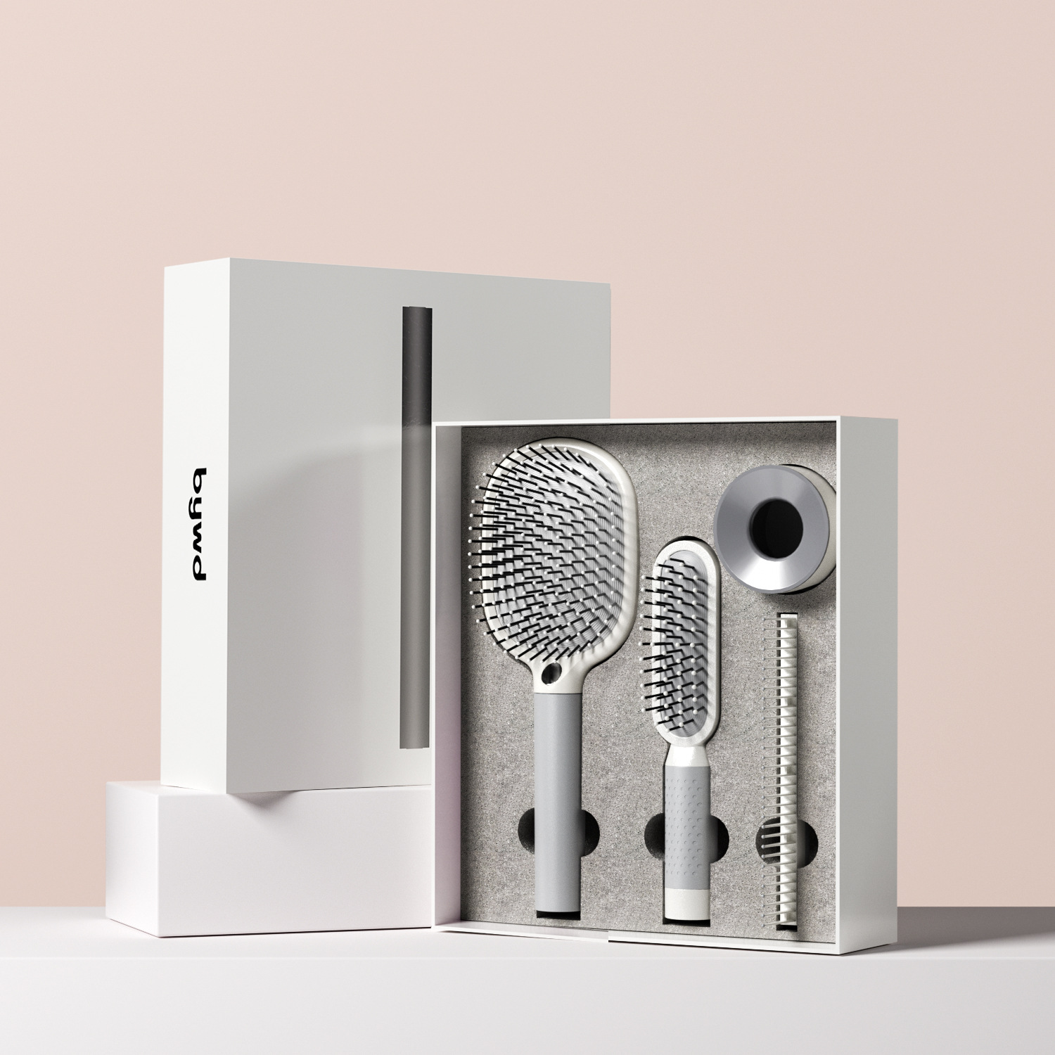 V888-ELOSUNG24124-202503251830-00 Dazzling White 4-Piece Set Women's Air Cushion Comb for Long Hair Anti-Static Detangling Massage Scalp Comb Portable Fluffy Styling Brush - Image 1