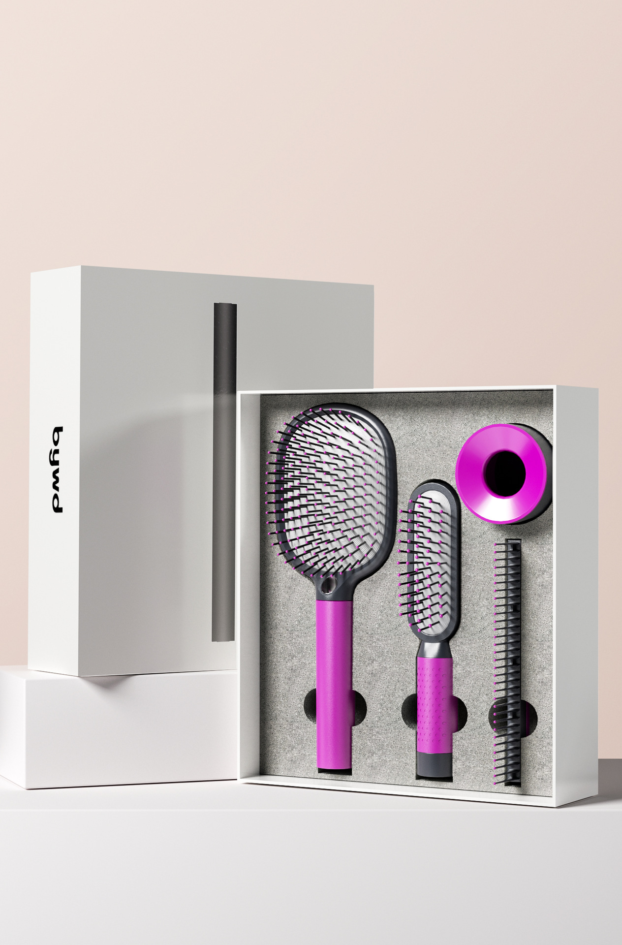 V888-ELOSUNG24126-202503251831-00 Rose Red 4-Piece Set Women's Air Cushion Comb for Long Hair Anti-Static Detangling Massage Scalp Comb Portable Fluffy Styling Brush - Image 1