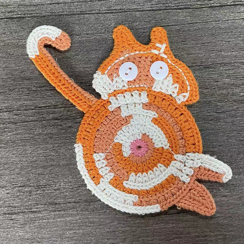 V888-ELOSUNG24204-202503251832-00 Orange Cat Butt Coasters 3-Piece Set - Cute Knitted Drink Coasters for Cat Lovers - Image 1