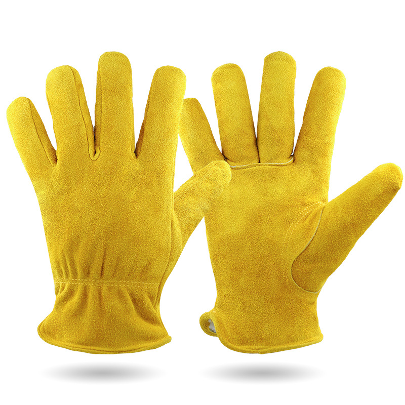 V888-ELOSUNG24218-202503271453-00 XL Yellow Durable Cowhide Work Gloves - Insulated Windproof Anti-Slip for Outdoor Handling & Cycling - Image 1