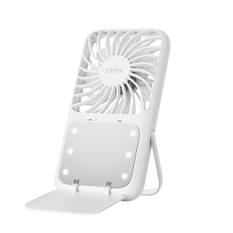 V888-ELOSUNG24254-202503281932-00 White Portable Handheld Fan with Makeup Mirror - USB Rechargeable 3-Speed Mini Fan for Summer Cooling - Image 1