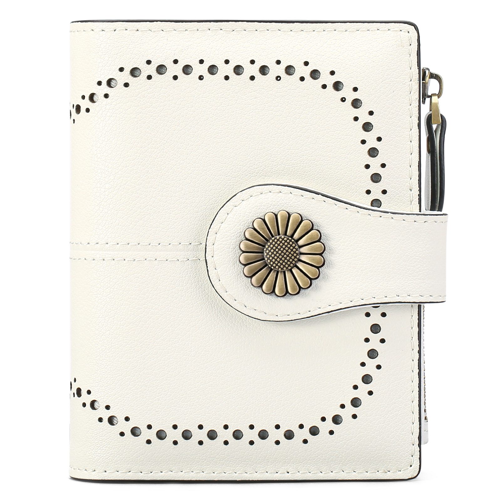 V888-ELOSUNG24312-202503282120-00 White(Star Napa) Women's Short Leather Wallet - European Style Waxed Leather Coin Purse with Zipper Card Holder in Red - Image 1