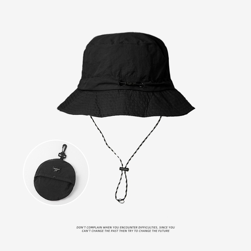 V888-ELOSUNG24357-202504011312-00 Black 2pcs Waterproof Bucket Hat - Foldable Outdoor Sun Hat - 55-59cm - with Chinstrap - Image 1